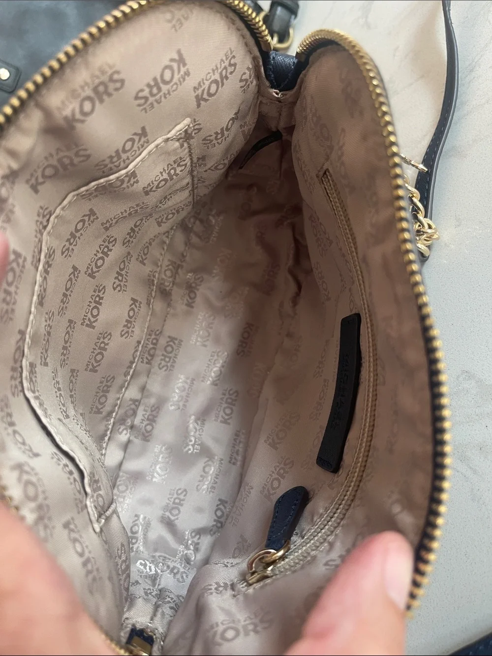 Michael Kors Navy Saffiano Leather Dome Crossbody Bag Gold Hardware Butterfly